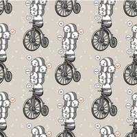 Seamless kawaii panda with the vintage bicycle pattern vector