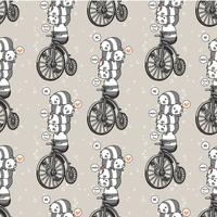 Seamless kawaii panda with the vintage bicycle pattern vector