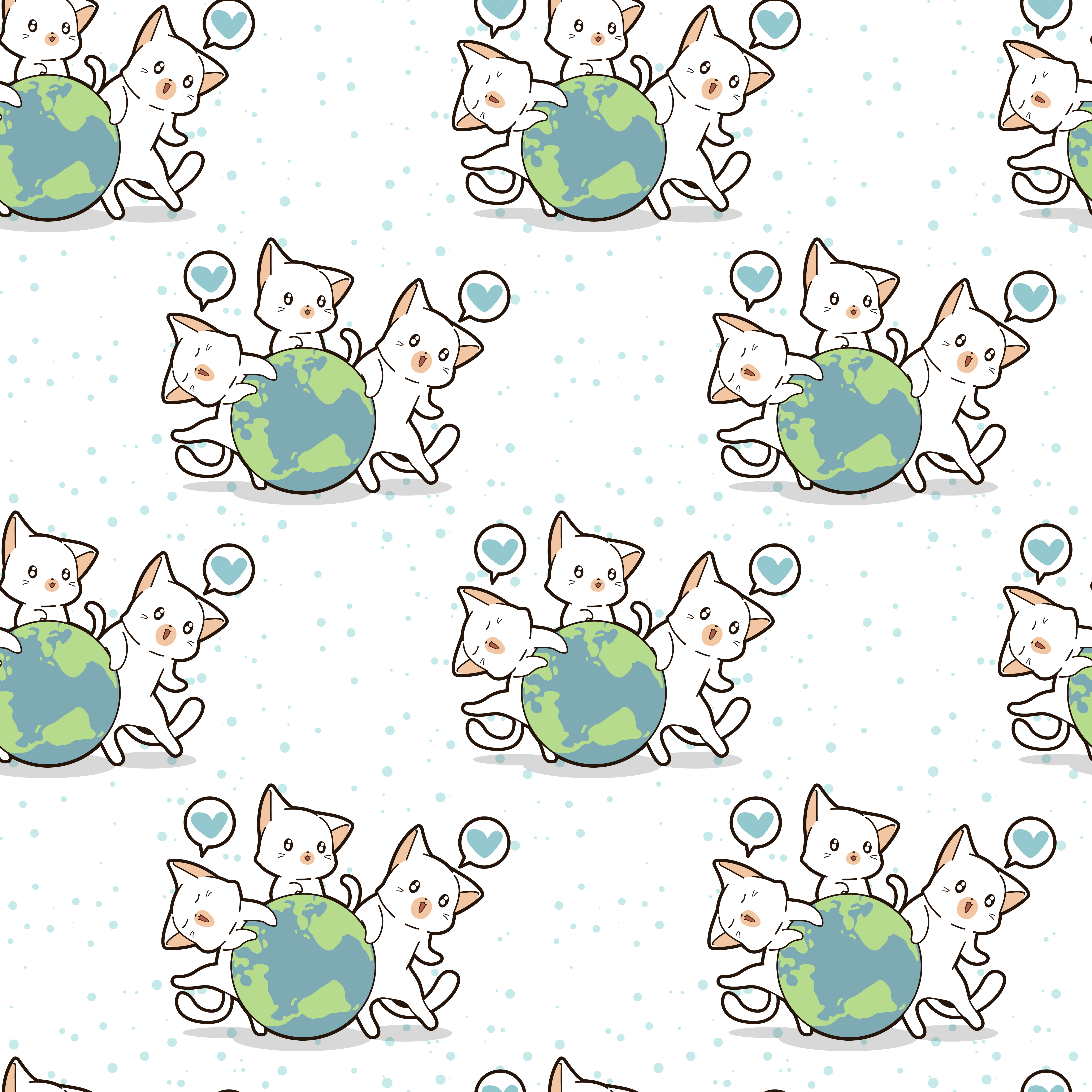 Seamless 3 Chats Kawaii Aiment Le Modele Du Monde Telecharger
