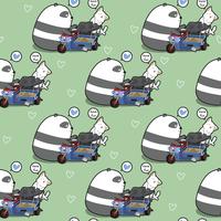 Seamless kawaii panda and cat is playing the toy pattern vector