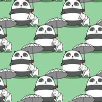 Seamless panda carrying umbrella with a cat pattern. vector