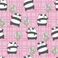 Seamless panda is holding cat in the balloon pattern. vector