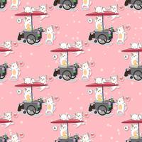 Seamless kawaii cats and portable stall pattern vector