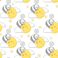 Seamless kawaii panda is hugging the moon pattern. vector