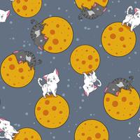 Seamless cat on the planet in space pattern. vector