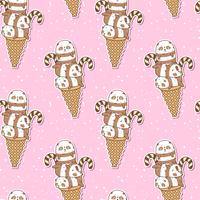 Seamless kawaii pandas on ice cream cone pattern vector