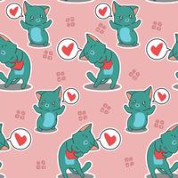 Seamless 2 cats are loving you pattern. vector