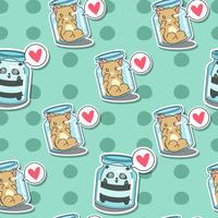 Seamless cat and panda in bottle pattern. vector