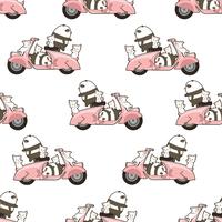 Seamless pandas and cats with motorbike pattern. vector