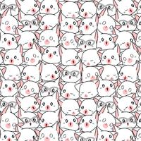 Seamless many white cat pattern. vector