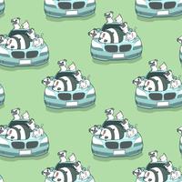 Seamless kawaii animals and blue auto car pattern. vector