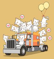 Cute cats on the truck in cartoon style. vector