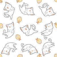 Seamless pattern cat and fish. vector