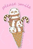 kawaii pandas on ice cream cone vector