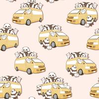 Seamless cute cats and panda and van pattern. vector