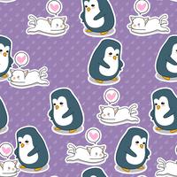 Seamless penguin and cat pattern.