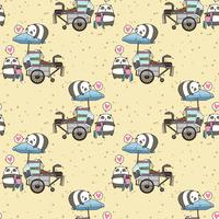 Seamless kawaii pandas with portable stall pattern vector