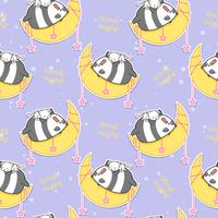 Seamless panda and cat are sleeping on the moon pattern. vector