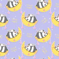 Seamless panda and cat are sleeping on the moon pattern. vector