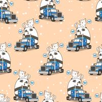 Seamless cute panda and cat on the truck in vacation time pattern vector