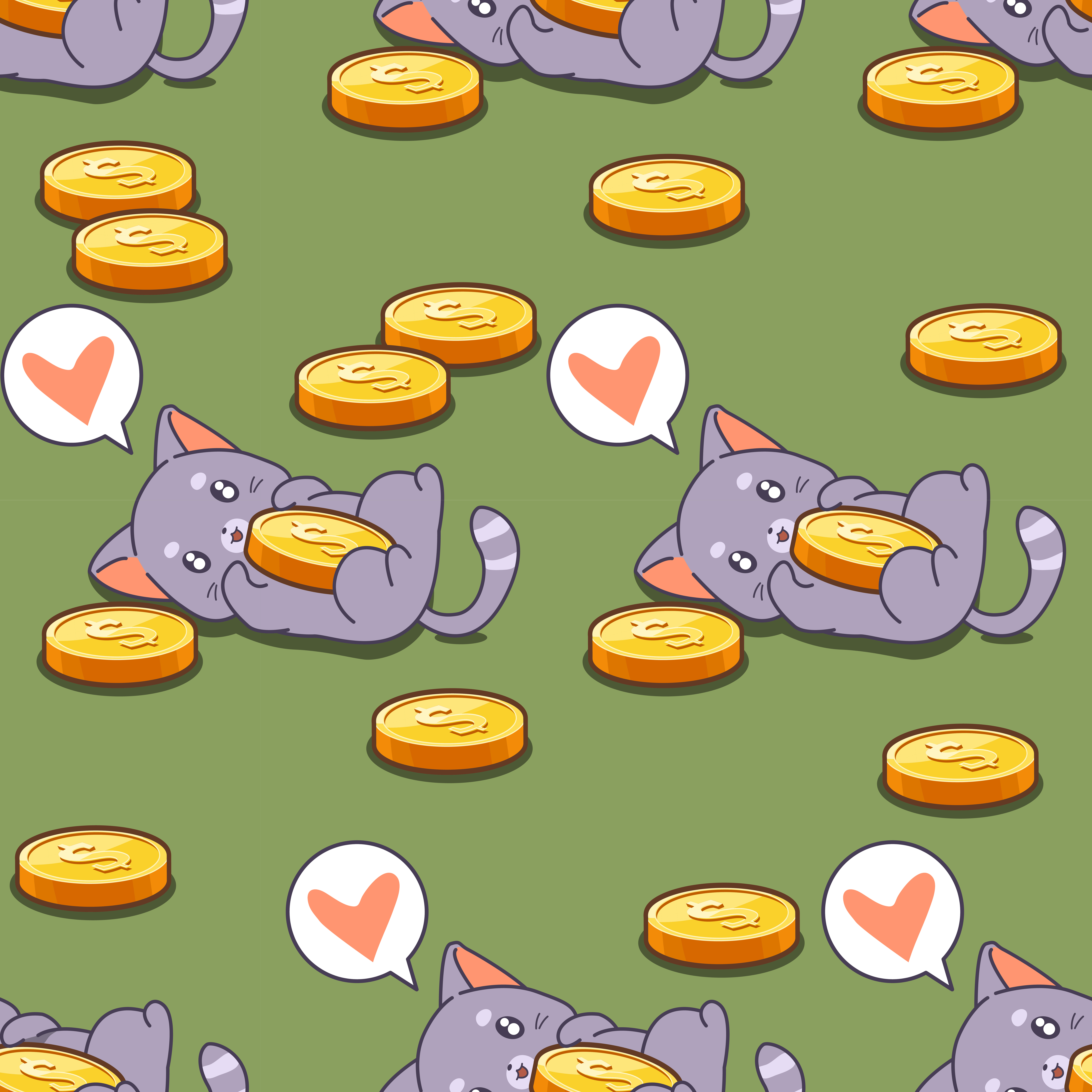 Seamless Cat And Coins Pattern Download Free Vectors - 