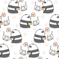 Seamless panda is feeding cat pattern. vector