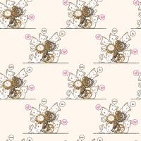 Seamless kawaii cats and clock pattern vector