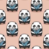 Seamless panda is reading book pattern. vector