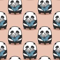 Seamless panda is reading book pattern. vector