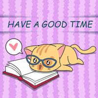 Cute cat is reading a book in cartoon style. vector