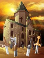 Old chapel in cartoon style. vector