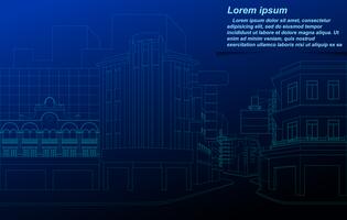 Cityscape wireframe on blueprint background. vector