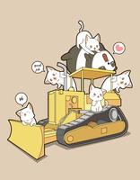 Cute cats and panda on tractor vector