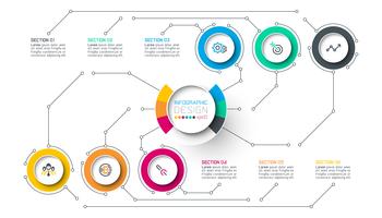Circle label infographic with step by steps. vector