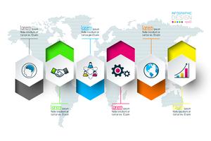 Business hexagon labels shape infographic groups bar. vector