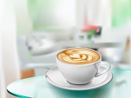 Cup of coffee on glass table in bright room vector