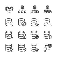 Conjunto de iconos de sistema de base de datos. Ilustración de vector