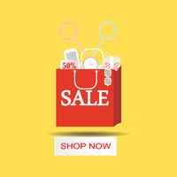 Shopping bags paper cut colorful for poster. Sale and Design flat. Vector illustration