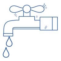line clean metal faucet with water drops vector