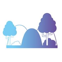 line mountainds with trees and bush landscape vector