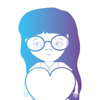 Línea avatar niña con peinado y diseño de corazón. vector