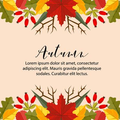 autumn card border horizontal nature leaves flat style