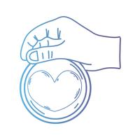 line hand with heart emblem to love and romantic symbol vector