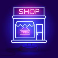 Shop Now Neon Sign. Ready For Your Design, Greeting Card, Banner. Vector