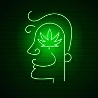 Logotipo de Cannabis Hoja de neón que brilla intensamente. vector