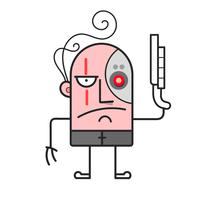 Cartoon cyborg. Battle cyborg. Cartoon vector illustration.