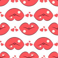 Lips pattern. Vector seamless pattern with woman s red kissing flat lips.