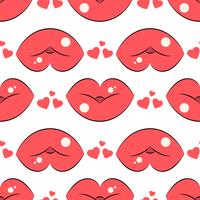 Lips pattern. Vector seamless pattern with woman s red kissing flat lips.