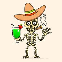 Skull In The Mexican Sombrero Hat. Vector