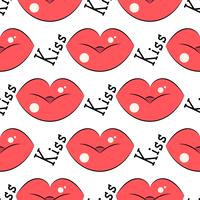 Lips pattern. Vector seamless pattern with woman s red kissing flat lips.